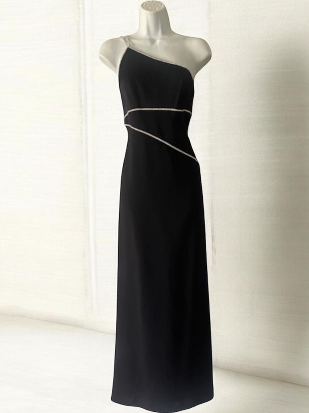 Andrea Polizzi For Rex Lester One Shoulder Rhinestone Trim Formal Evening Gown